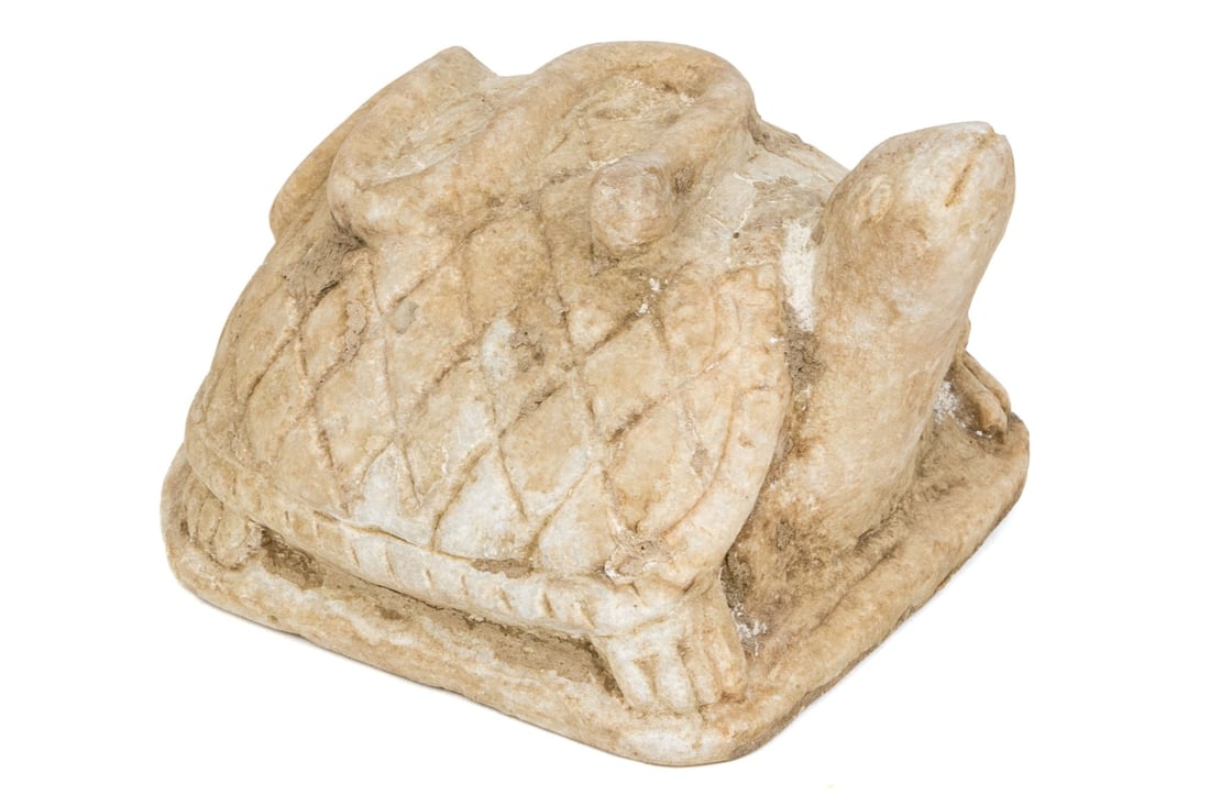 Chinese Carved White Stone Sculpture Of A Snake Riding A Turtle (1 of 9)