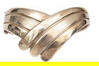 Sterling Silver Fun Bypass Feather Motif Wide Hinged Bangle Bracelet, Small Diameter