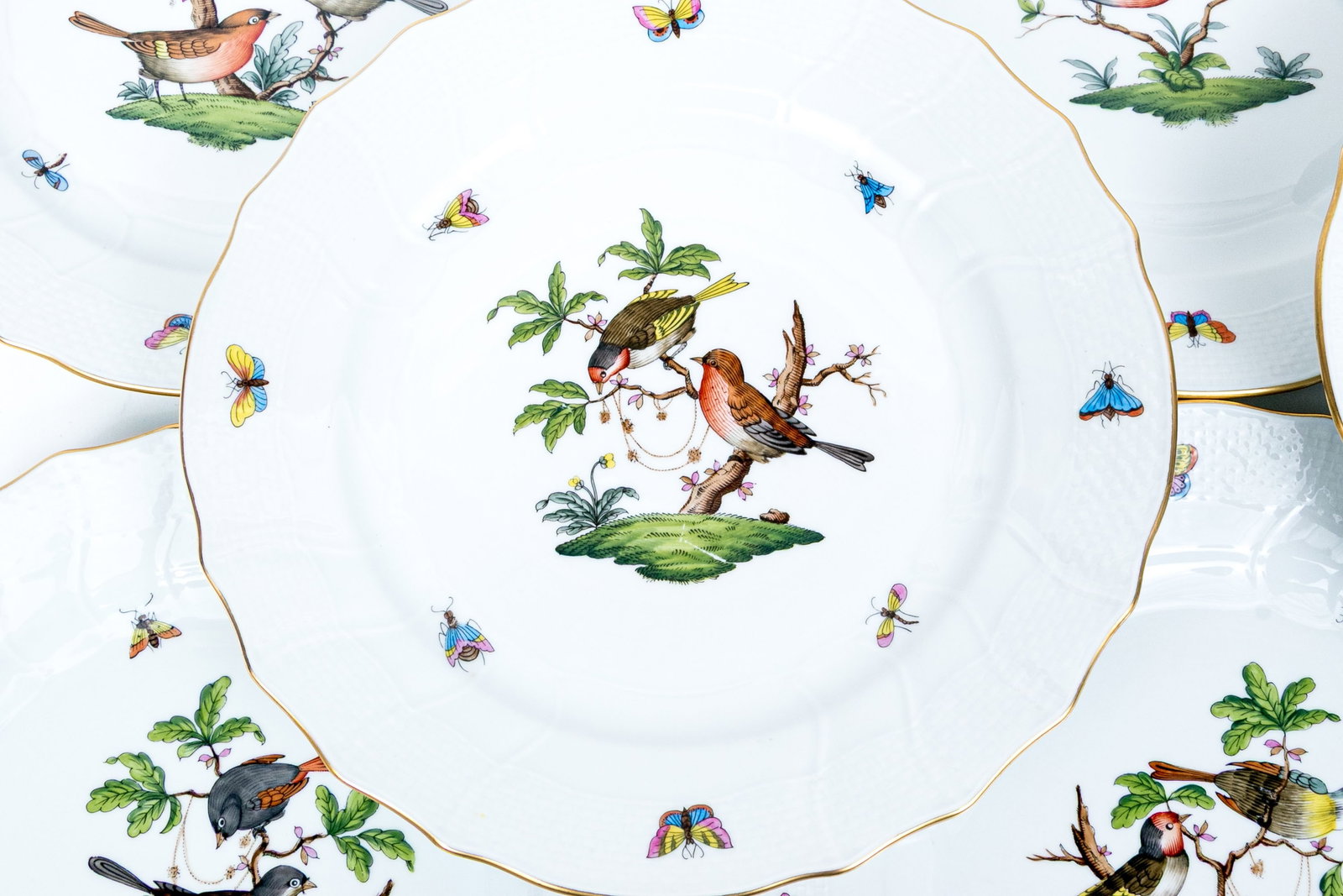 Set Of Ten Herend Hungary Hand-Painted Porcelain 10 1/4" Dinner Plates, Rothschild Bird (RO) Pattern (1 of 16)