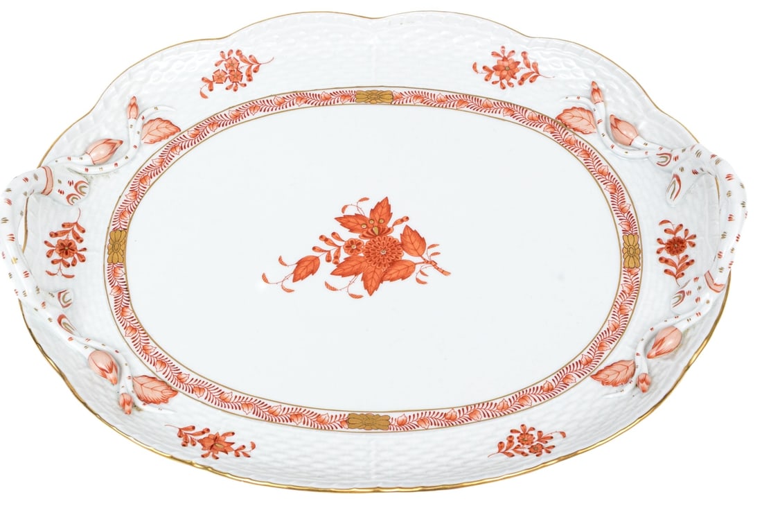 Herend Hungary Hand-Painted 13" Platter, Rust Chinese Bouquet (AOG) Pattern (1 of 9)