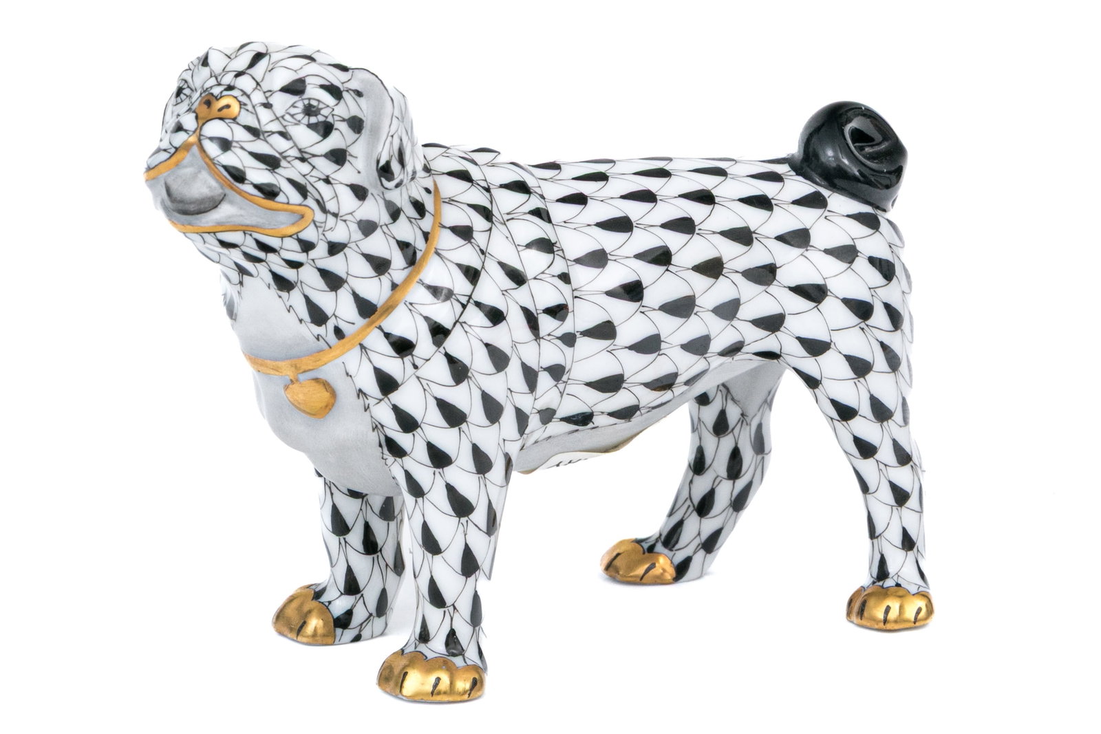 Herend Hungary Hand-Painted Porcelain Pug Figure 1st Edition – Black Fishnet Pattern (1 of 7)