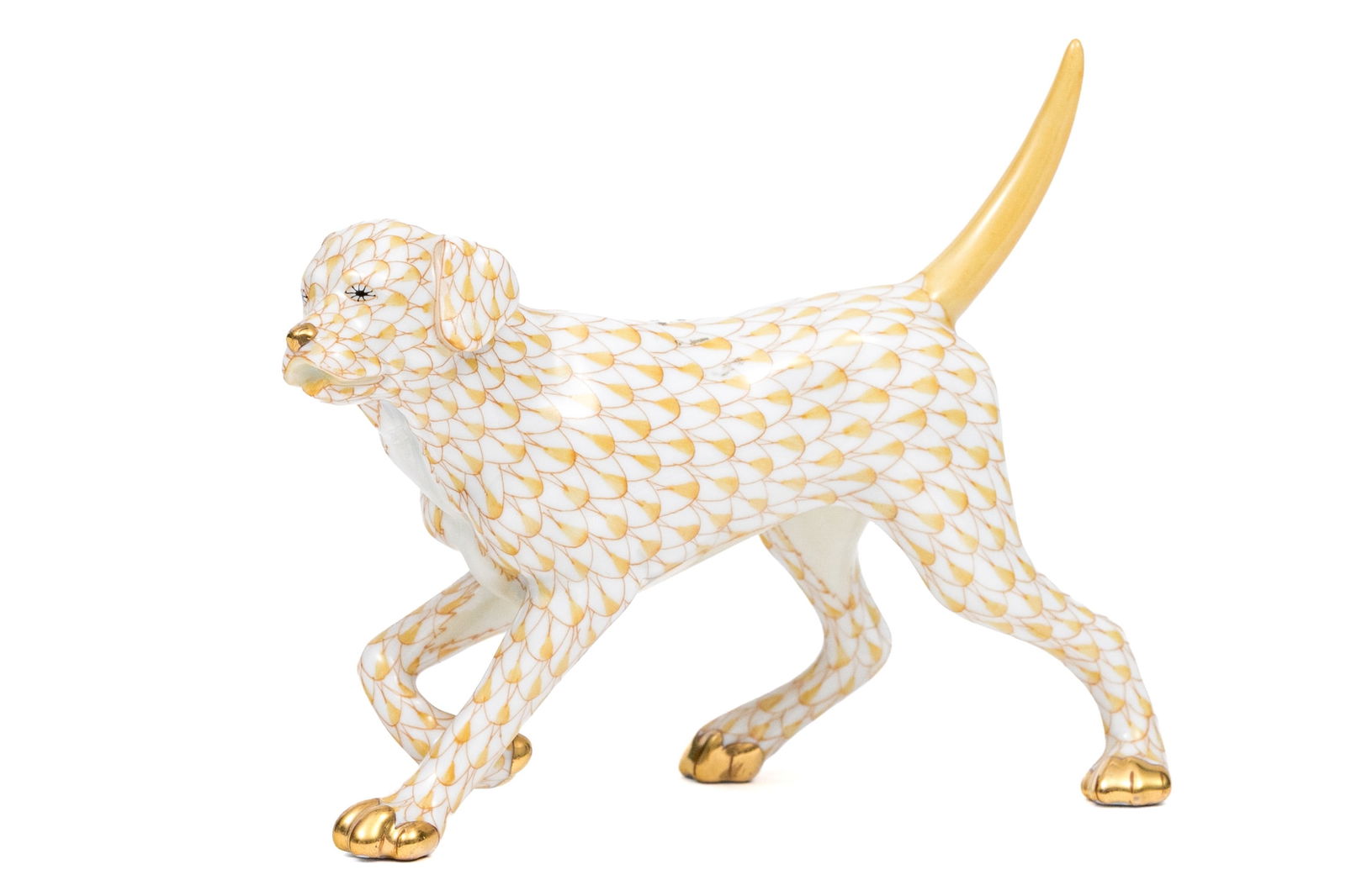 Herend Hungary Hand-Painted Porcelain Dog, Butterscotch Fishnet Pattern (1 of 9)