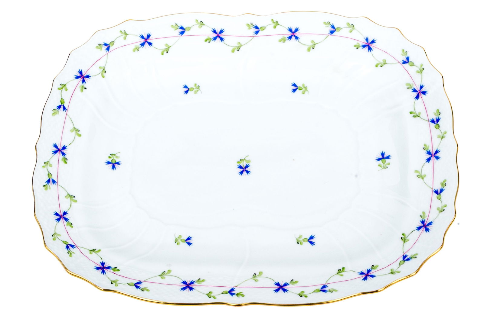 Herend Hungary Hand-Painted Porcelain Rectangular Platter, Blue Cornflower Garland (PBG) Pattern (1 of 6)