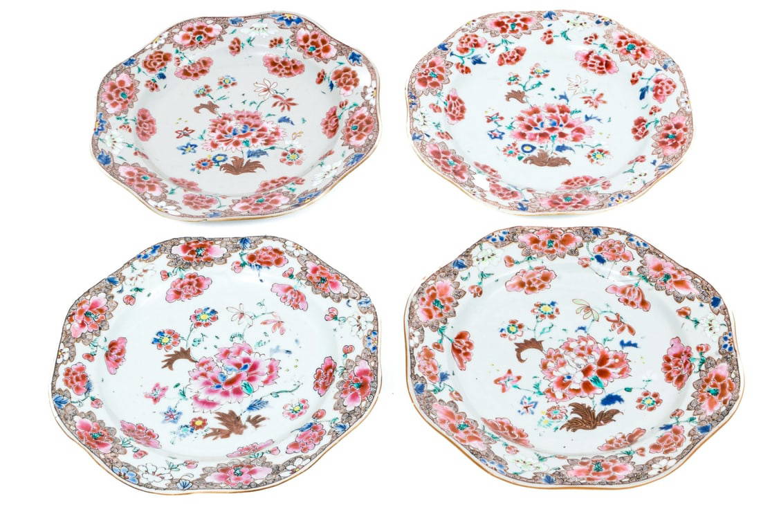 Set Of Four Antique Chinese Famille Rose Plates