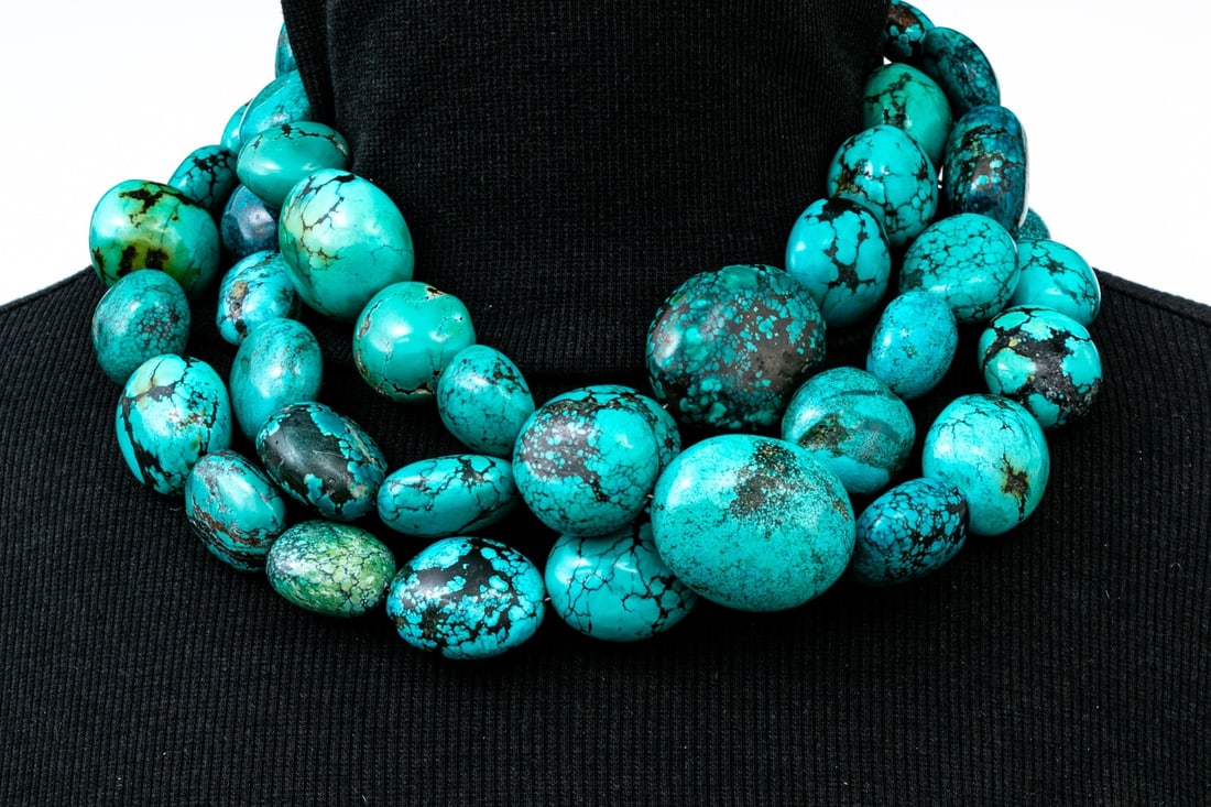 TREMENDOUS HEAVY ROUND AND OVAL TURQUOISE ROPE LENGTH NECKLACE 63" L (1 of 12)