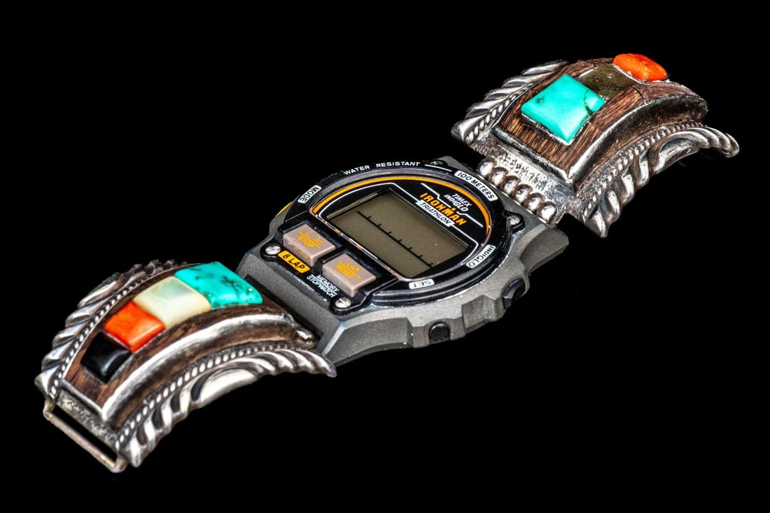 SOUTHWESTERN STERLING SILVER WOOD AND STONE SET WATCH TIPS (1 of 12)