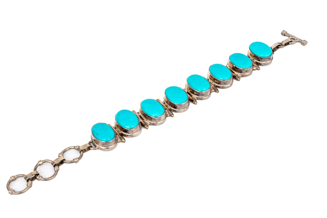 STERLING SILVER ELEGANT CABACHON HINGED LINK BRACELET - 3