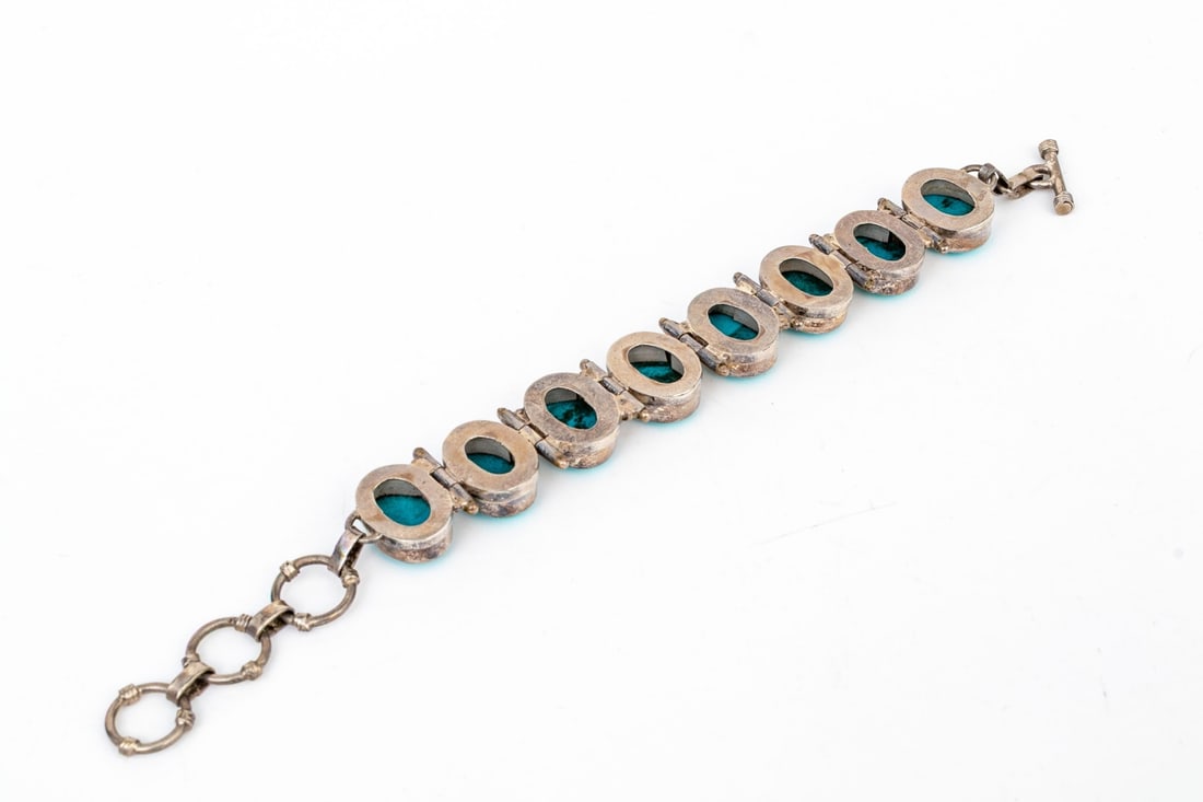 STERLING SILVER ELEGANT CABACHON HINGED LINK BRACELET - 5