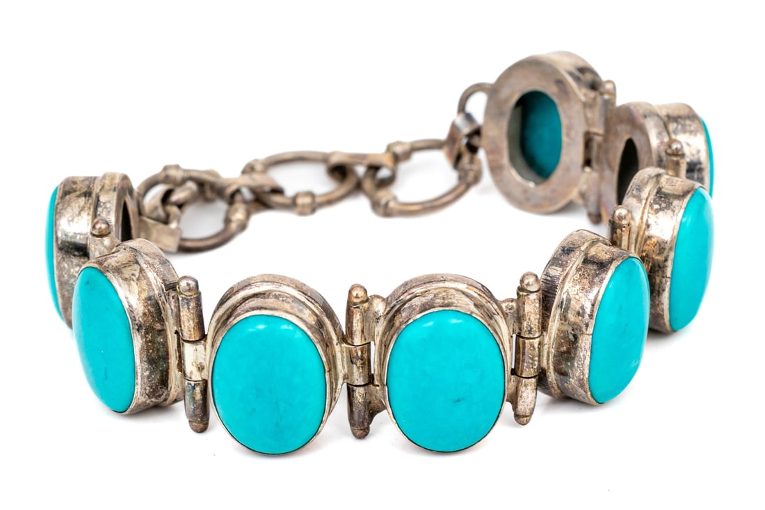 STERLING SILVER CHIC CABACHON HINGED LINK BRACELET - 4