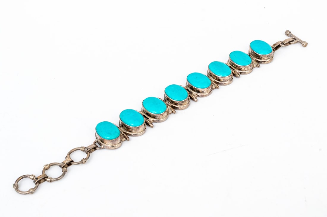 STERLING SILVER CHIC CABACHON HINGED LINK BRACELET - 5