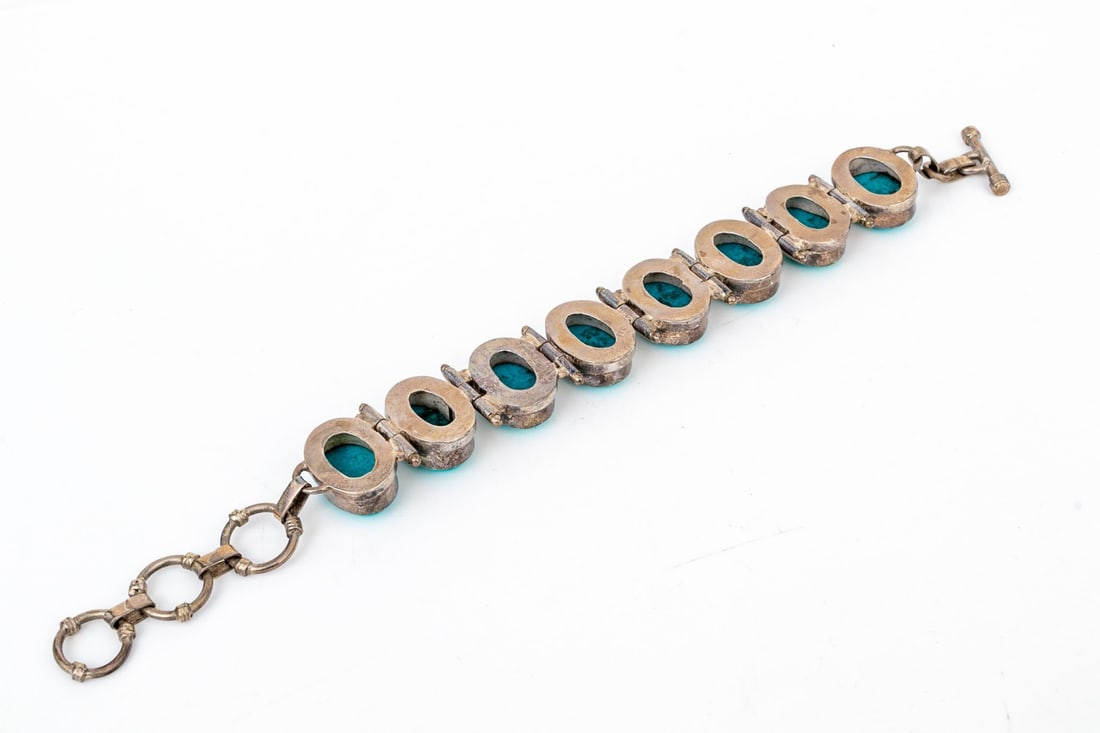 STERLING SILVER CHIC CABACHON HINGED LINK BRACELET - 6