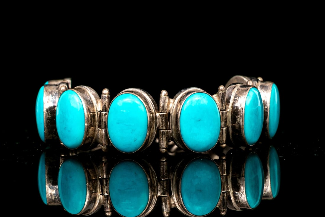 STERLING SILVER CHIC CABACHON HINGED LINK BRACELET - 7