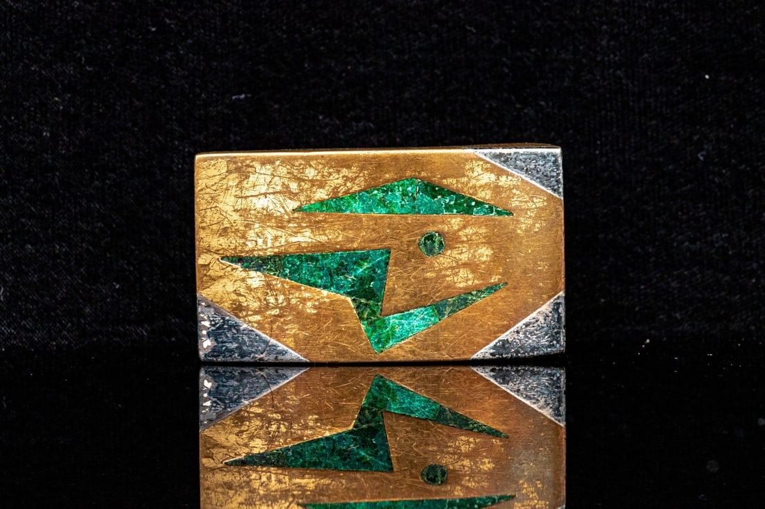 LOS CASTILLO COPPER, MALACHITE AND SILVER INLAY BELT BUCKLE BY ANTONIO CASTILLO (1 of 9)