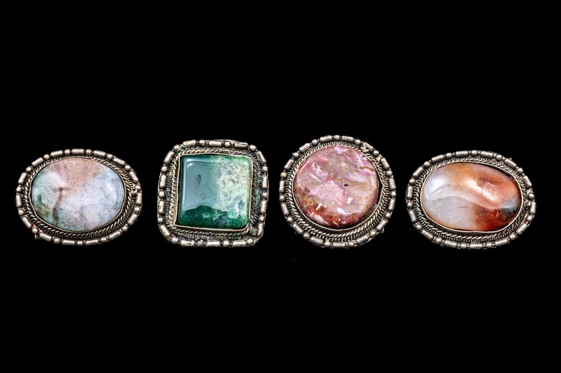 COLLECTION OF FOUR 800 SILVER HARDSTONE BOLO SLIDES (1 of 6)