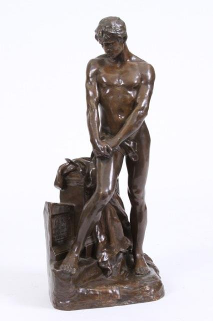 FRANCOIS RAOUL LARCHE (1860-1912, FRENCH): Gaul, cast bronze in brown patina, 24" high, decauville foundry Paris stamp