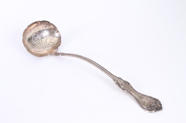 WHITING STERLING SILVER "DUKE OF YORK" SOUP LADLE: 12" long, good condition, monogrammed, 4.3 T.O.
