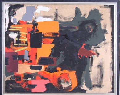 LYGIA PAPE (1927-2004) Brazil: Mixed media on thin canvas, paper and acrylic abstract, 44" x 36", signed upper left and dated 1958.
