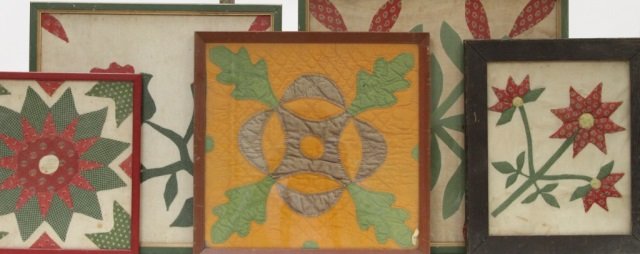 COLLECTION OF FRAMED QUILT SAMPLERS: COLLECTION OF FRAMED QUILT SAMPLERS