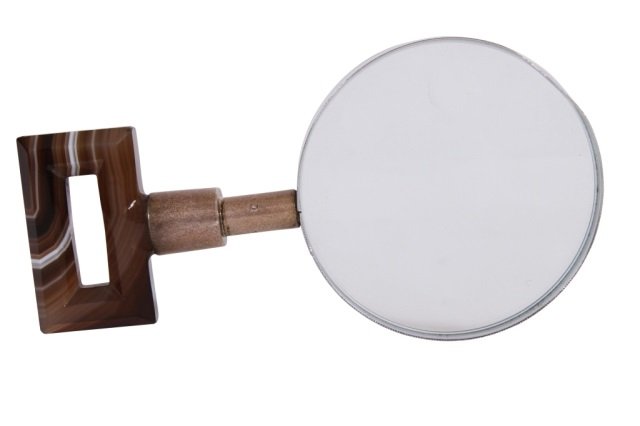 VINTAGE STERLING & AGATE MAGNIFYING GLASS: VINTAGE STERLING & AGATE MAGNIFYING GLASS