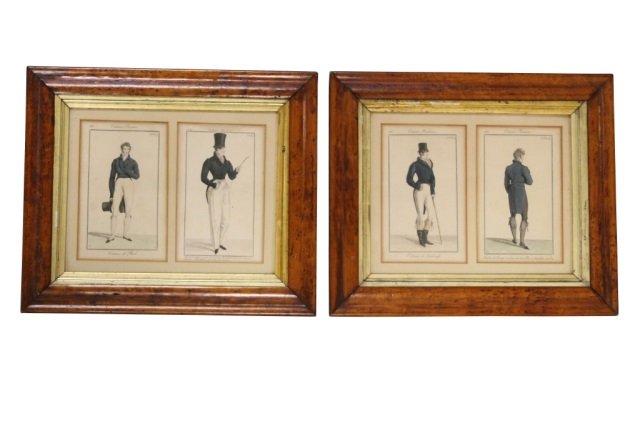 PAIR OF 19TH CENTURY COSTUME PRINTS: PAIR OF 19TH CENTURY COSTUME PRINTS Each in birds eye maple frames, 15" x 12 1/2" frame