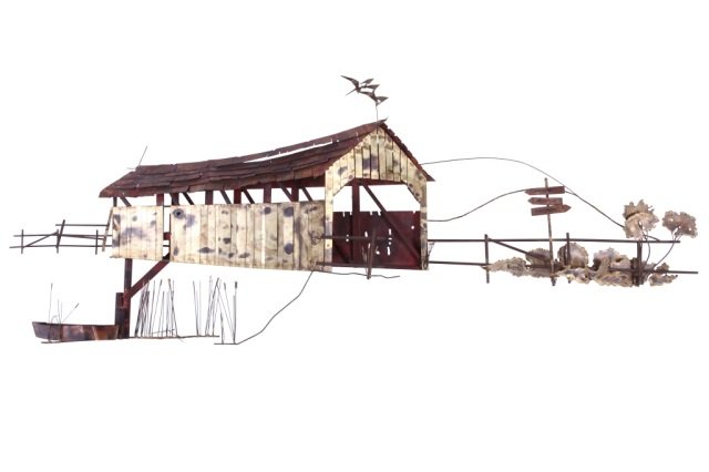 CURTIS JERE, WALL SCULPTURE OF A BARN: Signed and dated 1972.