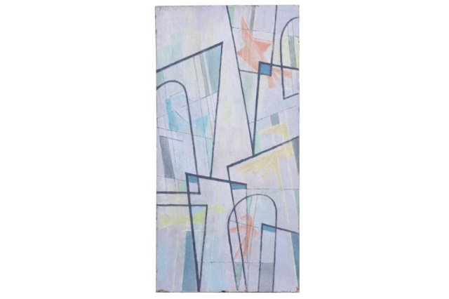 ROGER SELCHOW (b. 1911, American): Oil on canvas 39 1/4" x 19 1/2", signed upper right, heavy craquelure, flaking to paint and canvas loose from stretcher in several places.