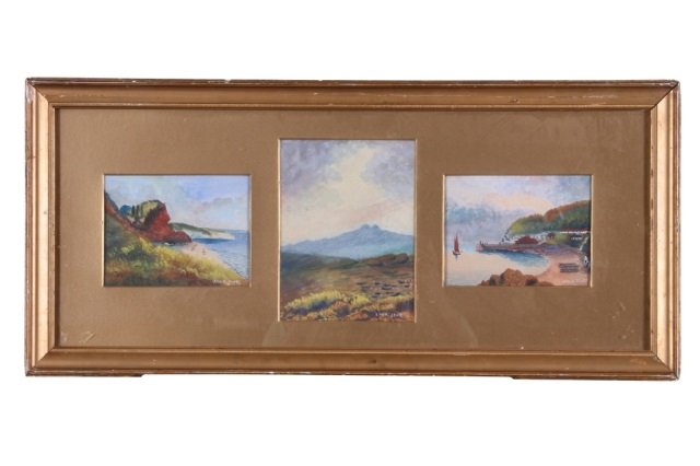 JOHN WHITE ALLEN SCOTT, (1815-1907, American): Group of three watercolor landscape sketches, 4 3/4" x 6" and 7 3/4" x 5 3/4", each signed J.W.A. Scott.
