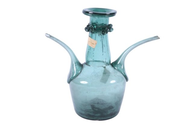 DOUBLE PORRONS, SPANISH 17TH/18TH CENTURY: Having applied free form design to top, 9" high, chips to spout.