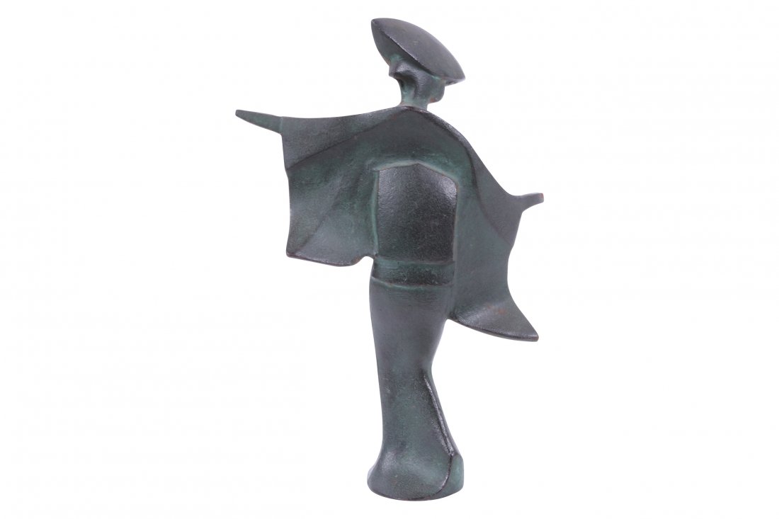 Good Japanese Showa Period Cast Bronze Figure Of A: Good Japanese Showa Period Cast Bronze Figure Of A Dancer In Kimono with pointed traditional hat; elegant verdigris patina 9 3/4" high