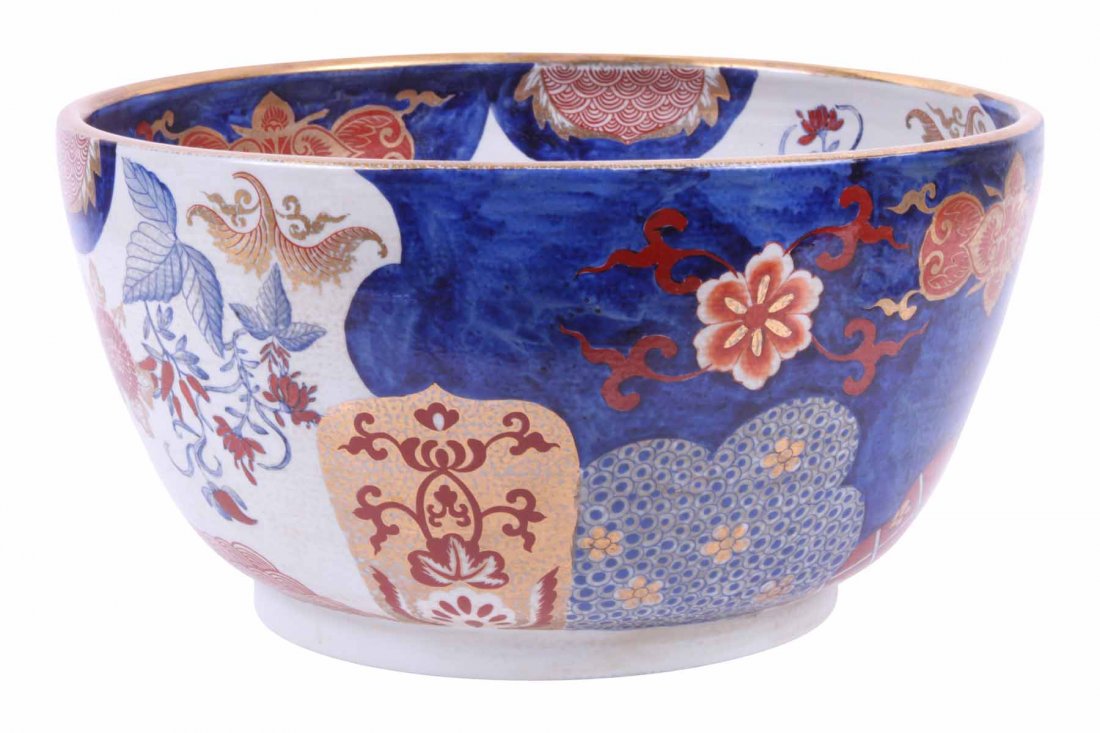 A Good Japanese Late Edo Period Imari Porcelain Deep: A Good Japanese Late Edo Period Imari Porcelain Deep Bowl, Ca 1850 Royal blue rust and gold on white 14 1/4" diameter x 7 3/4" high