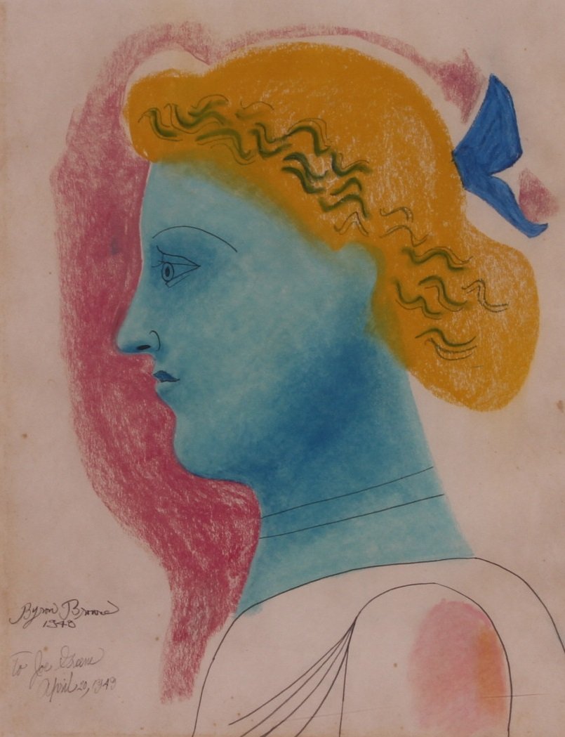 BYRON BROWNE (American, 1907 - 1961): "Portrait of a Lady" Oil pastel and pencil on paper pencil signed and dated 1940 lower left inscribed "To Joe Green April 20 1949" also penciled in lower left. Sight: 24" x 17