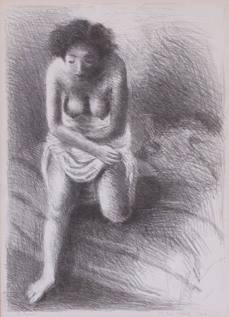 RAPHAEL SOYER (Russia / American, 1899 - 1987): "Figure Composition" Lithograph Ca. 1933. Edition of 25 signed and titled in pencil lower margin framed and matted. Published by Associated American Artists New York. Plate: 16" x 11 1/