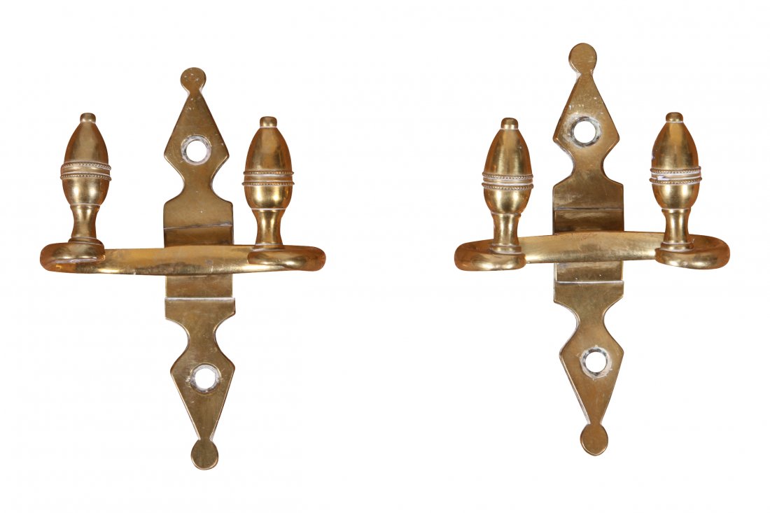 Pair Of American Federal Lemon Top Jamb Hooks: 5 1/4" high x 3 1/4" wide x 2 1/2" deep From the Estate of Thomas & Betty Mellon Evans