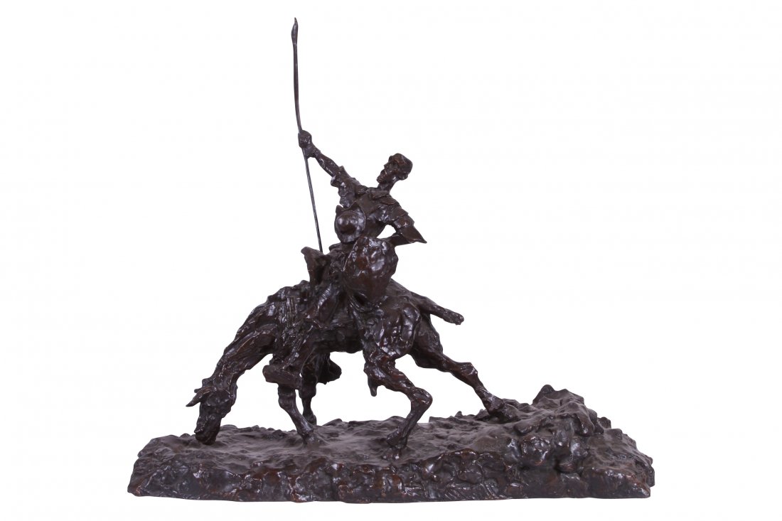 Charles Felix Girard (French, 1883 - 1941): Bronze Don Quixote sculpture. Stamped Cire Perdue Bisceglia Foundry. 29 1/2" long x 9" deep x 25 1/2" high.