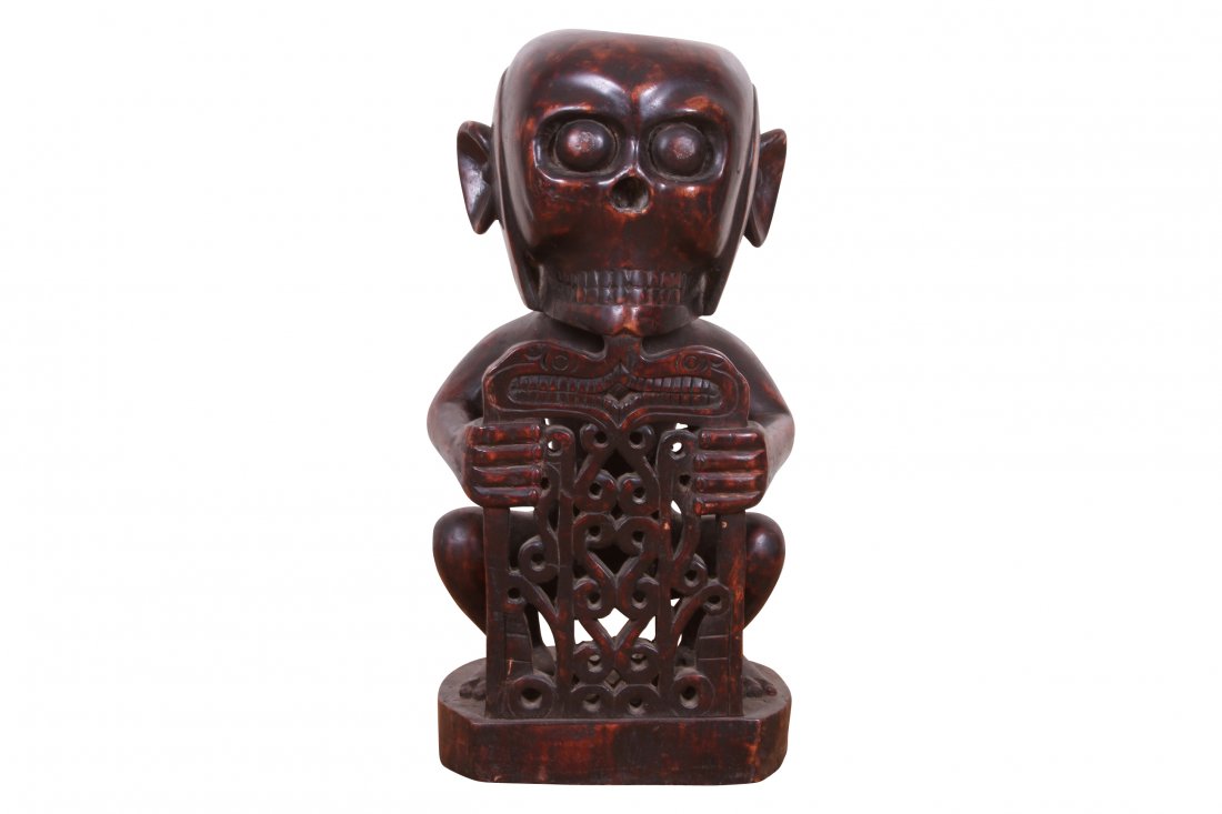 Maori Carved Burial Figure [Waka Tupapaku]: Large and finely carved. 11" long x 23" high.
