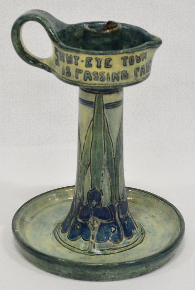 Newcomb New Orleans Candlestick: Maria de Hoya Leblanc, JM mark, N with circle, damage at top, M.C.R. mark,6.75"H