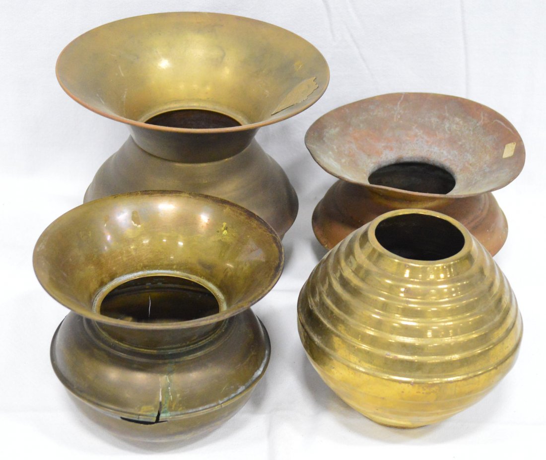Collection of Antique Spittoons: Largest 7 1/2"H, 8"diameter, one labeled Wells Fargo & Co Express