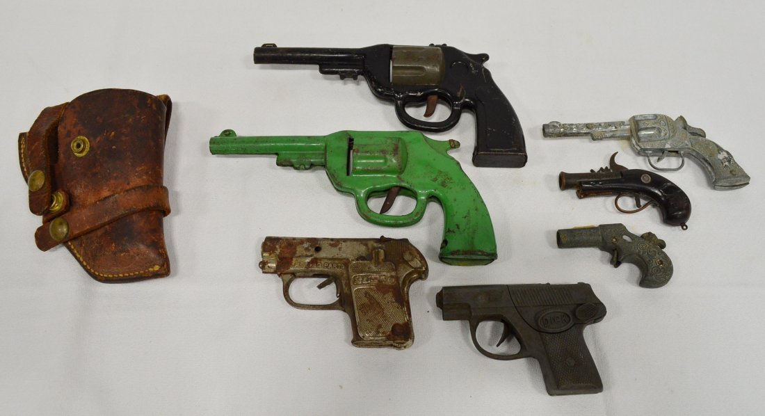 Collection of Antique Children's Toy Guns: 7 Guns with Holster