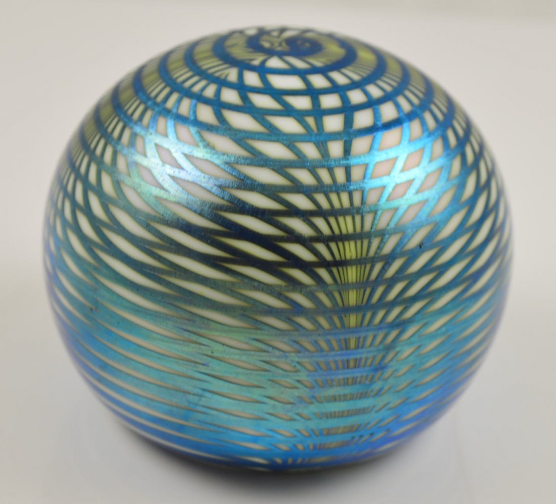 S. Smyers Art Glass Paperweight: 3" in diameter and 2.25" tall. Est. 50-75