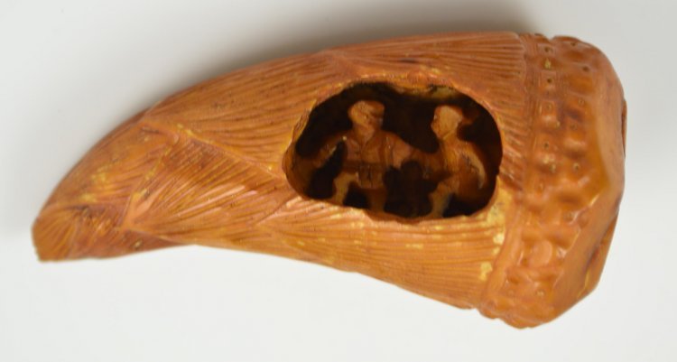 Ivory Netsuke Carved Shadow Box: Ivory "Tooth" Shaped, Netsuke Carved Shadow Box