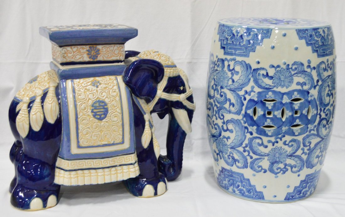 2 Pieces Asian Pottery: Largest 18"H, Plant Stand & Garden Bench, EST 30-50