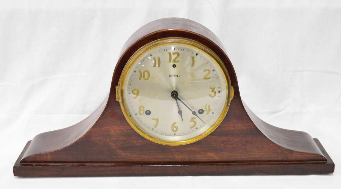 Antique Gilbert Wood Mantle Clock: Works, Has Key, 20"W x 9.5"H, EST 100-150