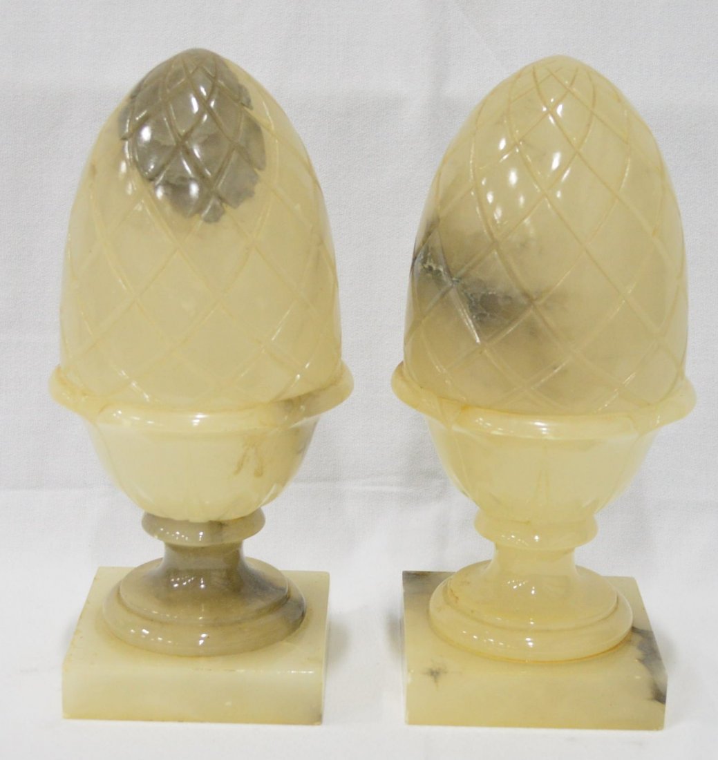 Pair of Alabaster Finial Bookends: Pair of Identical Alabaster Bookends, 11" H, EST 75-150