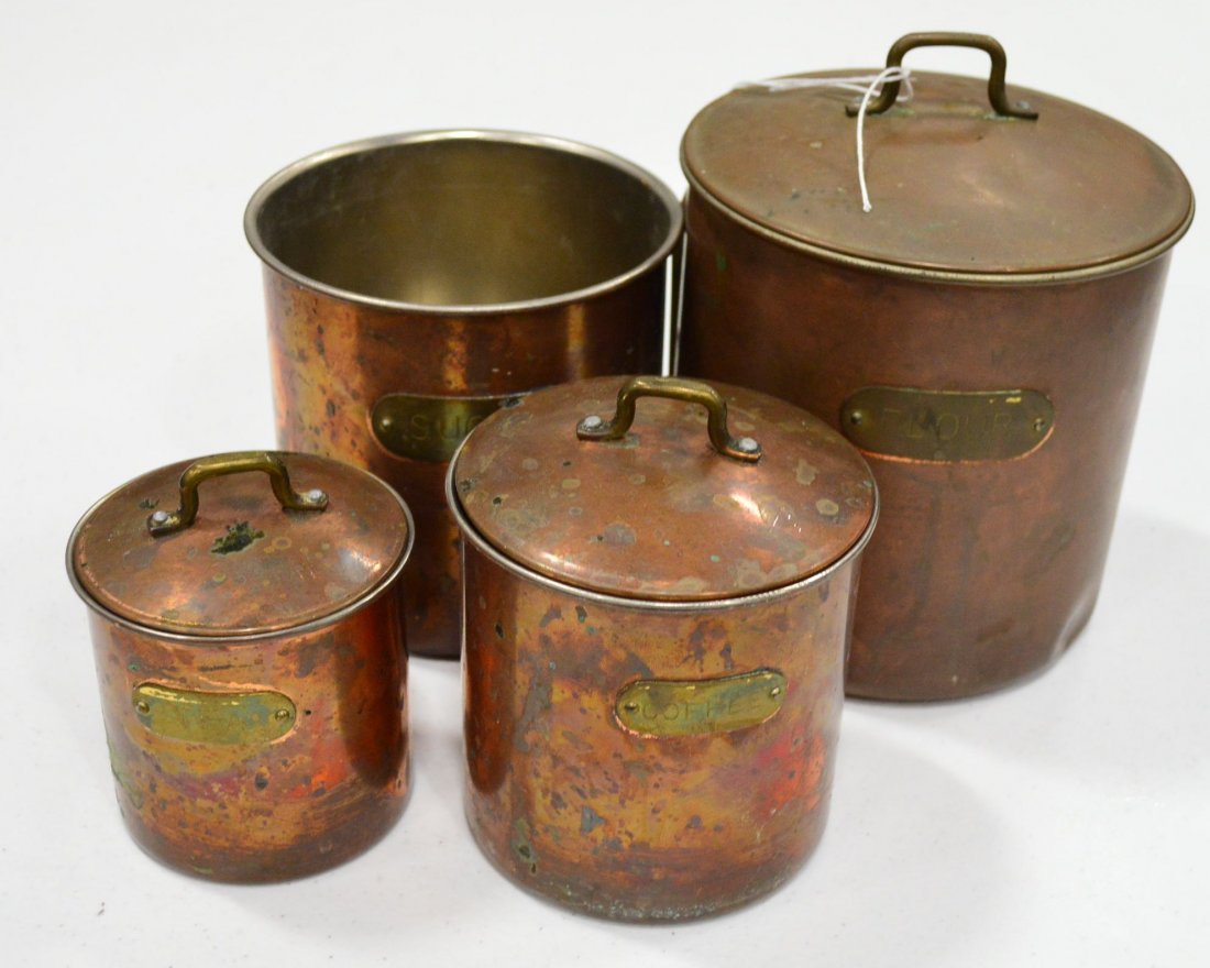 Copper Cannisters, Cast Iron Lid & Hershey Chocolate: Antique Hershey Chocolate Salesman Sample Kit, Copper Cannister, 1 missing lid, & Cast Iron Griswold Lid, EST 50-75