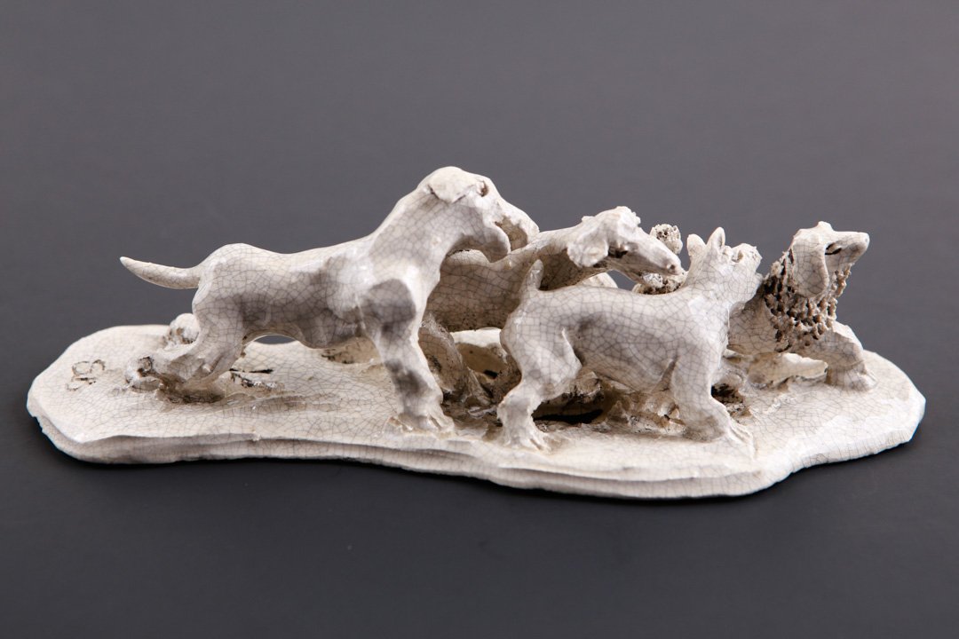 Steele Burden Sculpture "Big Dog for a Season": Signed Steele Burden, m. 8in L x 2.5in H