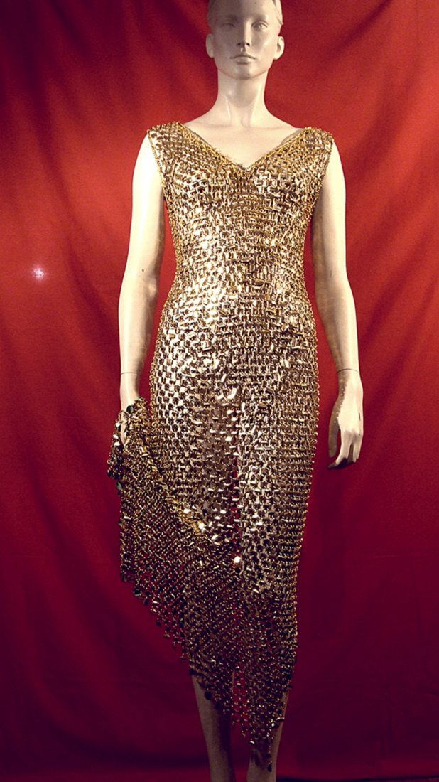 Paco Rabanne - Chain Mail Dress Circa 1970,s: Paco Rabanne (Spanish, b 1934). Exclusive Golden Dress of Paco Rabanne, made ​​by Softwear for Baumann AG, Switzerland, circa 1970's. Gold Plastic pieces, glitter effects, and aluminum rin