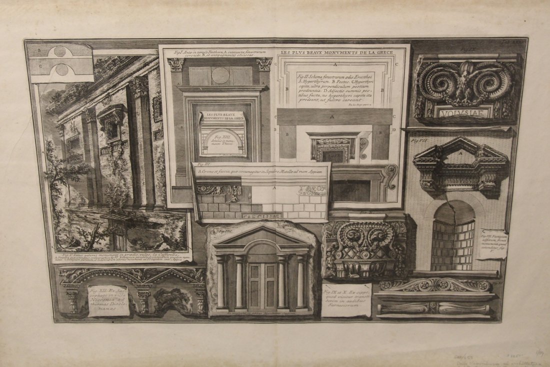 Piranesi Architectural Print - Le Plus Beaux Monuments: First Paris edition print of Greek architecture. Not framed. 21.5" height, 30 3/4" width.