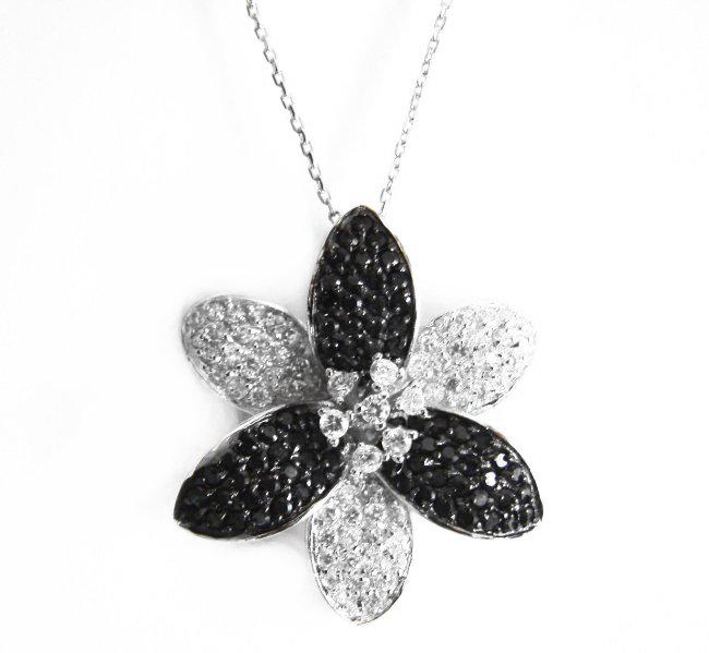 Creation Diamond W-B Pendant 3.99Ct 18k W/g Overlay: Gem Type: Creation Diamonds Black and White High Quality Item:Pendant 81 Pieces Black Weight: 2.27 carat (Clarity:Opaque, Color: Fancy Black) 96 Pieces Weight: 1.72 Carat (Clarity: VVS, Color: F) Sett