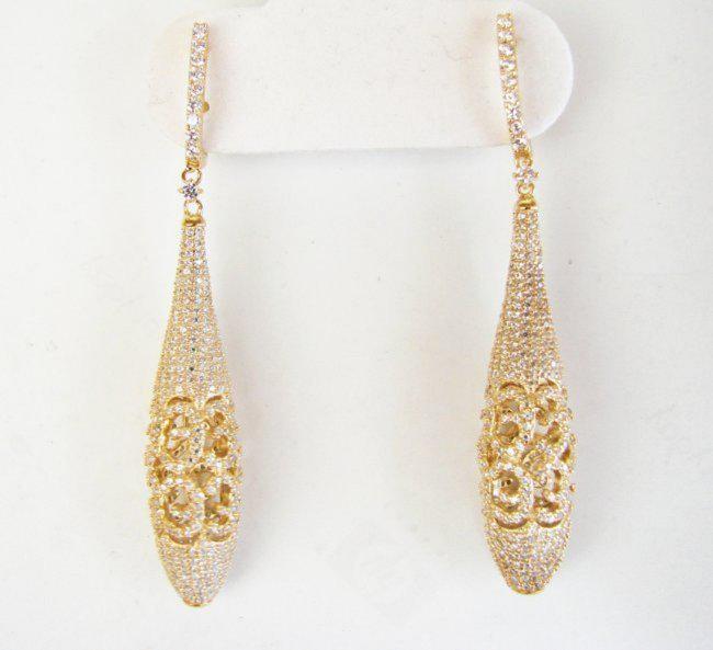 Creation Diamond Earrings Drop 6.30Ct 18k Y/g Overlay (1 of 3)