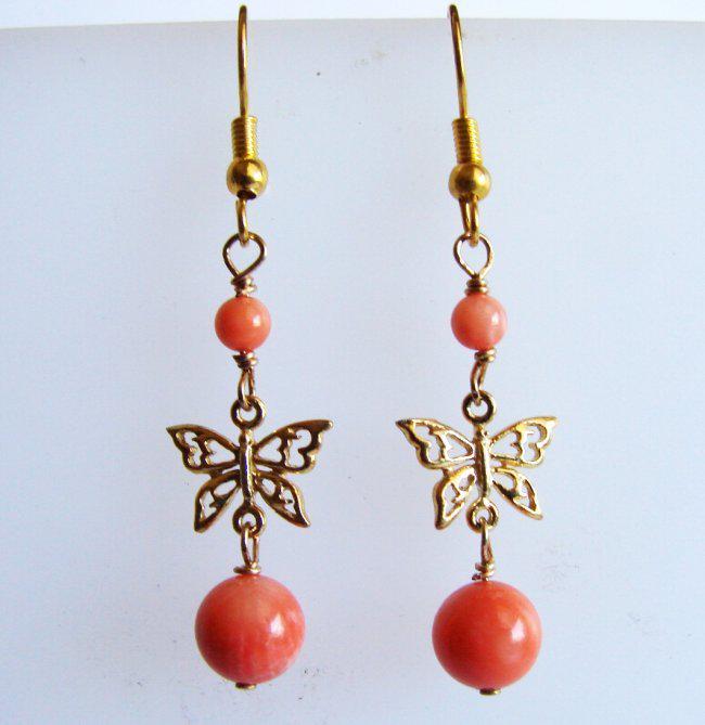 Natural Coral Bead Earring 5.14Ct 18k Y/g Overlay (1 of 3)